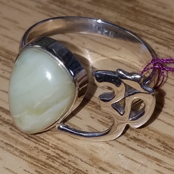 New Golden sun opal ohm symbol sterling silver Ring Size 9 - Picture 4 of 10